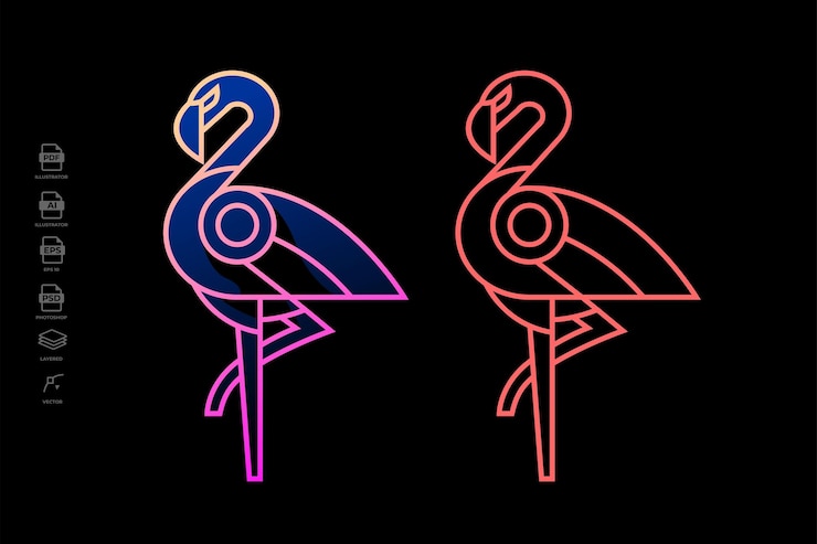 Vettore confezione di lineart flamingo tattoo logo illustrazione