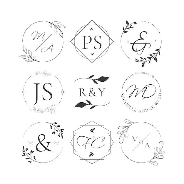Confezione monogrammi floreali di nozze