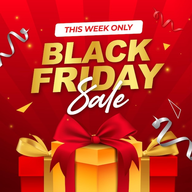 Confezione regalo Black Friday Post sui social media e offerta scontata