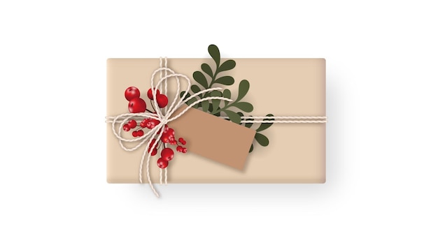 Confezione regalo in stile artigianale Vista dall'alto per il giorno di Natale decorativo