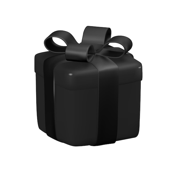 Confezione regalo nera 3D realistica con illustrazione vettoriale a nastro nero