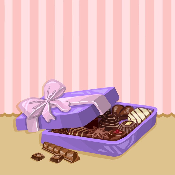 Vettore confezione regalo rosa e cioccolatini su sfondo rosa illustrazione di alta qualità