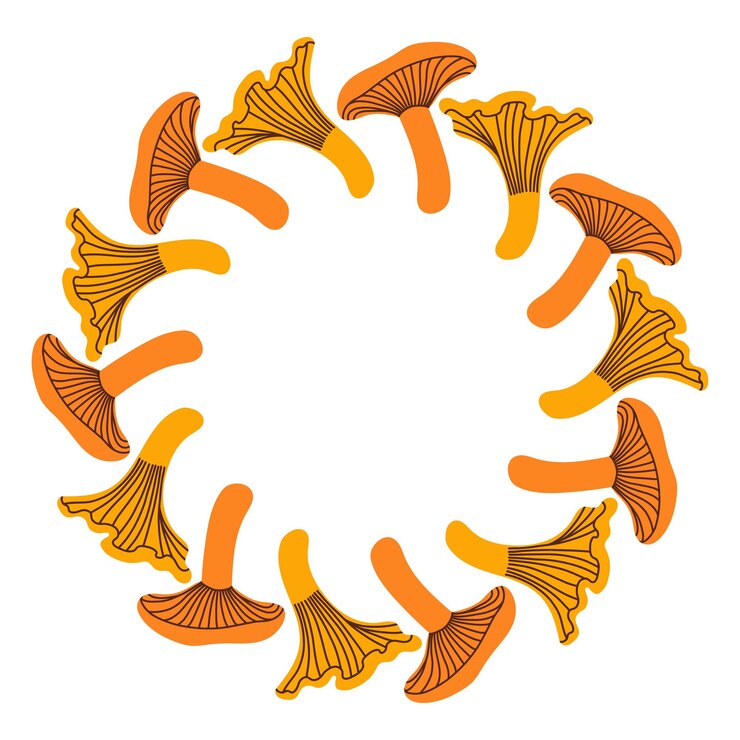 Vettore configurazione del cerchio di funghi confine rotondo fatto di funghi d'autunno i funghi hanno forme diverse e