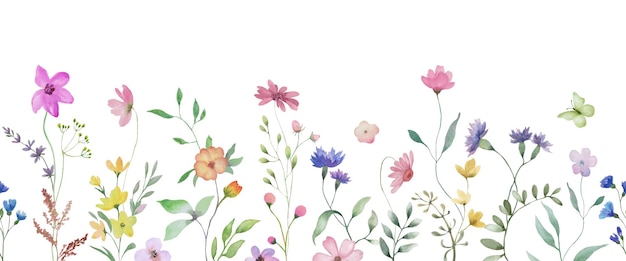 Confine in acquerello senza cuciture Illustrazione disegnata a mano isolata su sfondo bianco Vettore EPS