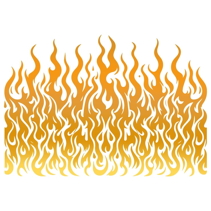 Vettore confini di fuoco piatti impostati con fiamme di dimensioni diverse isolate sull'illustrazione vettoriale a sfondo bianco