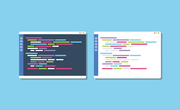Confronto tra editor di testo di programmazione a tema scuro o bianco
