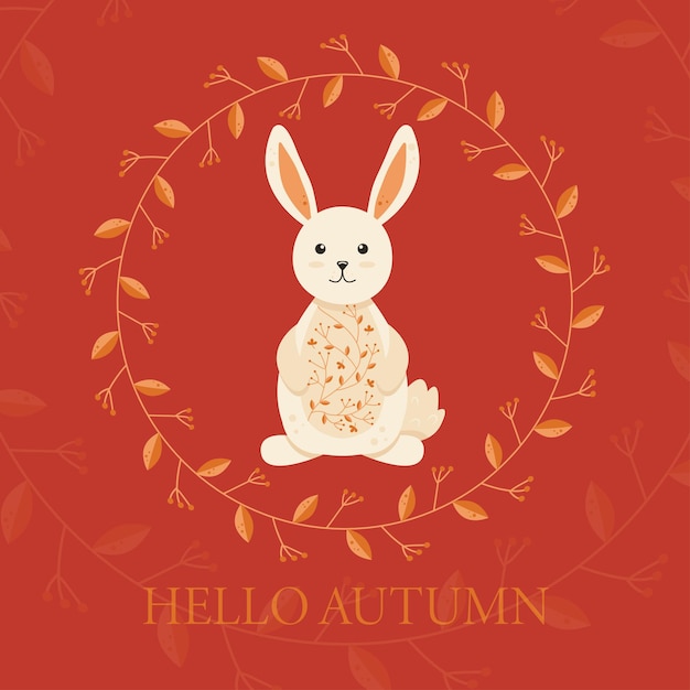 Coniglietto con ornamento autunnale sul ventre Hello Autumn Post