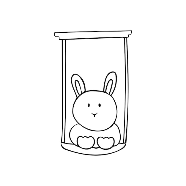 Coniglio carino disegnato a mano su altalena appesa al personaggio della mascotte dei cartoni animati illustrazione vettoriale