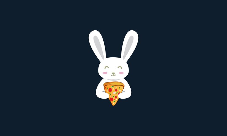 Coniglio con pizza carino logo vettoriale icona design