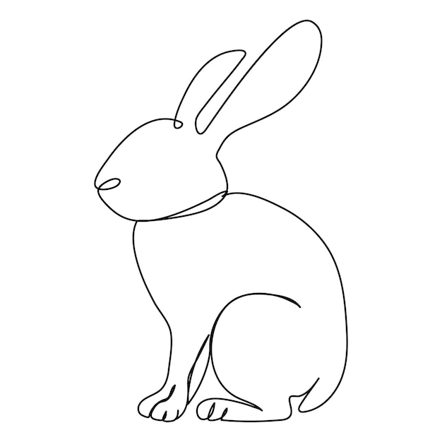 Coniglio in stile di disegno lineare continuo Schizzo lineare nero della lepre isolato sulla linea vettoriale