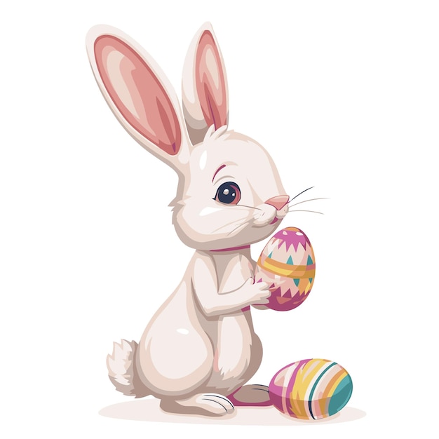 Coniglio vector carino che tiene le uova di Pasqua