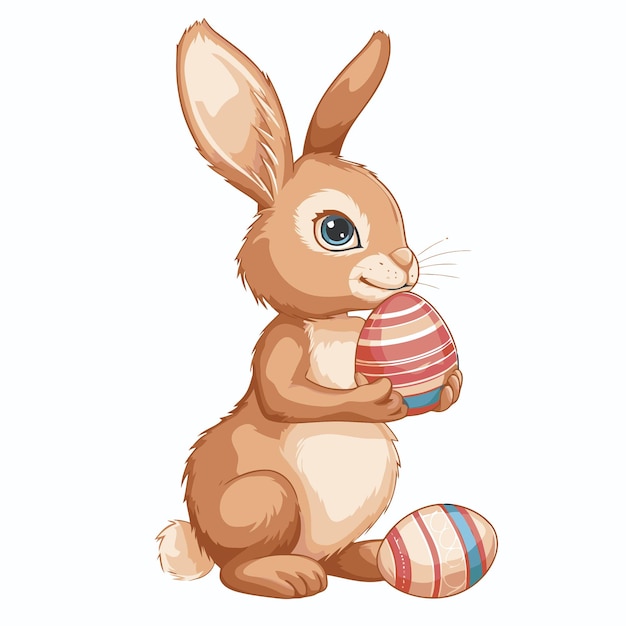 Coniglio vector carino che tiene le uova di Pasqua