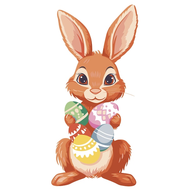 Coniglio vector carino che tiene le uova di Pasqua