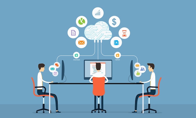 connessione di lavoro del team aziendale con il cloud computing