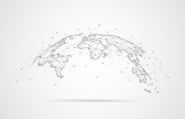 Connessione di rete globale Concetto di composizione del punto e della linea della mappa mondiale dell'illustrazione vettoriale del business globale