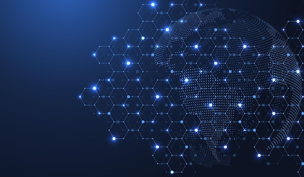 Connessione di rete globale Concetto di visualizzazione di grandi dati Comunicazione di rete sociale nelle reti di computer globali Tecnologia Internet Business Science Illustrazione vettoriale