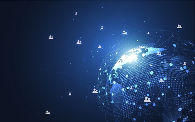 Connessione di rete globale Punto della mappa del mondo