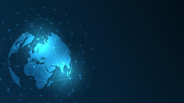 Connessione di rete globale. Tecnologia globale. Concetto globale dell'innovazione di affari del fondo di tecnologia dell'estratto della mappa di mondo