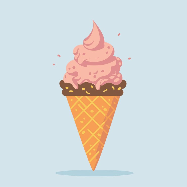 Cono gelato icona del fumetto piatto in stile cartone animato concetto di cibo dolce icona isolato