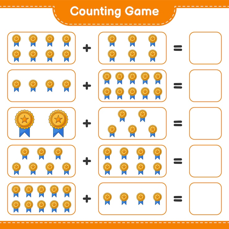 Vettore conta e abbina conta il numero del trofeo e abbina i numeri giusti illustrazione vettoriale del foglio di lavoro stampabile del gioco educativo per bambini