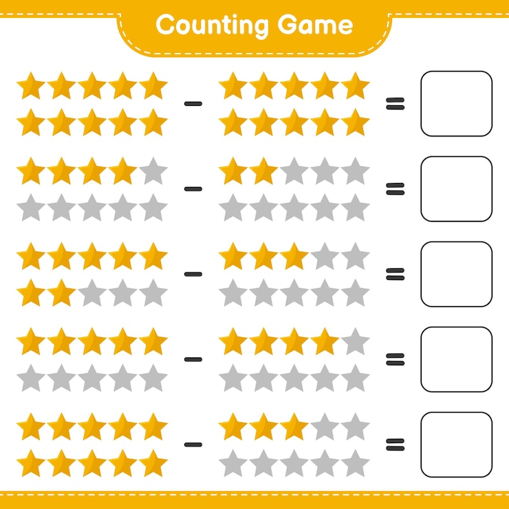 Vettore conta il gioco, conta il numero di stelle e scrivi il risultato. gioco educativo per bambini