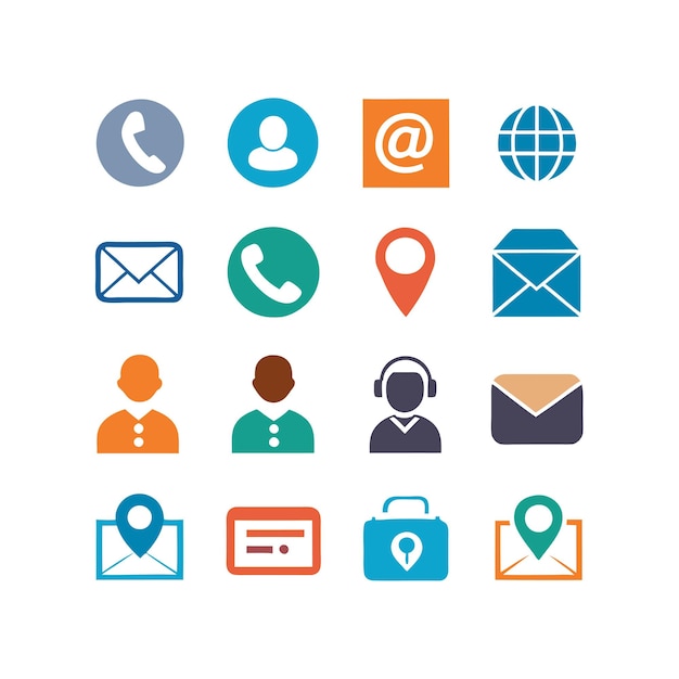 Contattaci Icon Set Collection Vector per documenti UI, siti web e applicazioni mobili