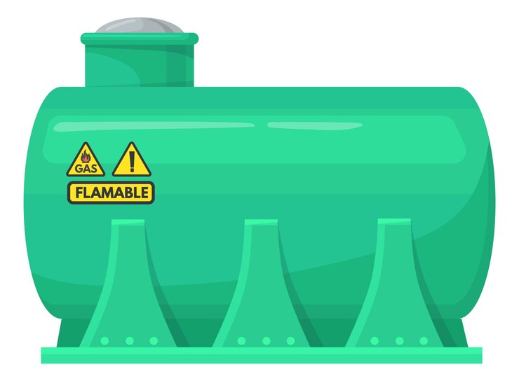 Vettore contenitore per carburante industriale con segnaletica di pericolo infiammabile