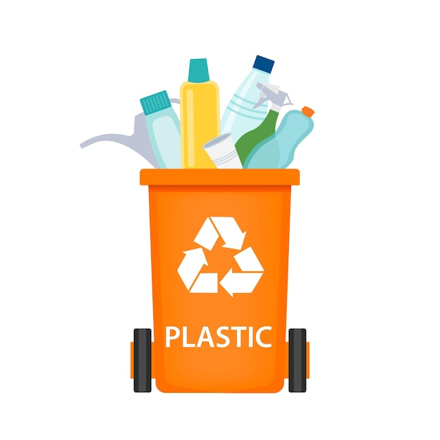 Contenitore per rifiuti in plastica con rifiuti riciclabili Illustrazione vettoriale isolata