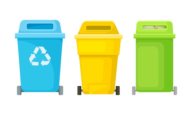 Contenitori di plastica per la classificazione dei rifiuti Set di cestini per i rifiuti domestici Illustrazione del vettore