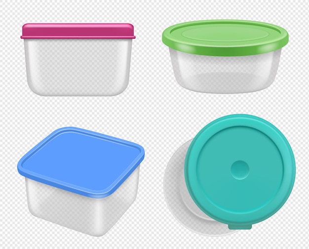 Contenitori in plastica Scatole per alimenti varie visualizzazioni contenitori raccolta modelli realistici vettoriali decenti