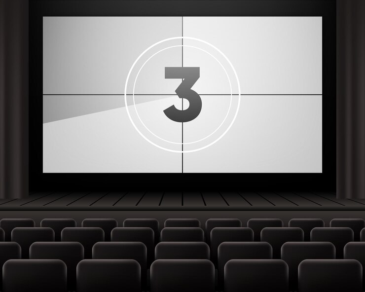 Vettore conto alla rovescia del film premiere del cinema sul grande schermo conto del timer del film vecchio cinema vintage numero