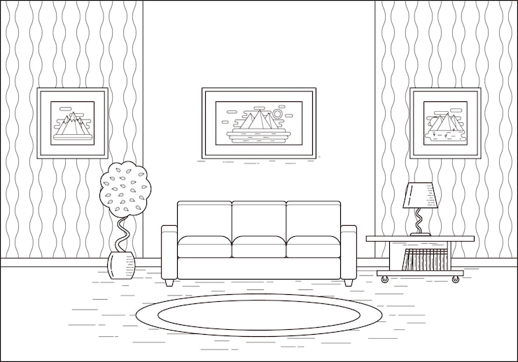 Vettore contorni interni della stanza in design piatto. illustrazione.