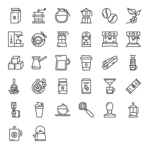 Contorno del caffè set vettoriale illustrazioni grafiche