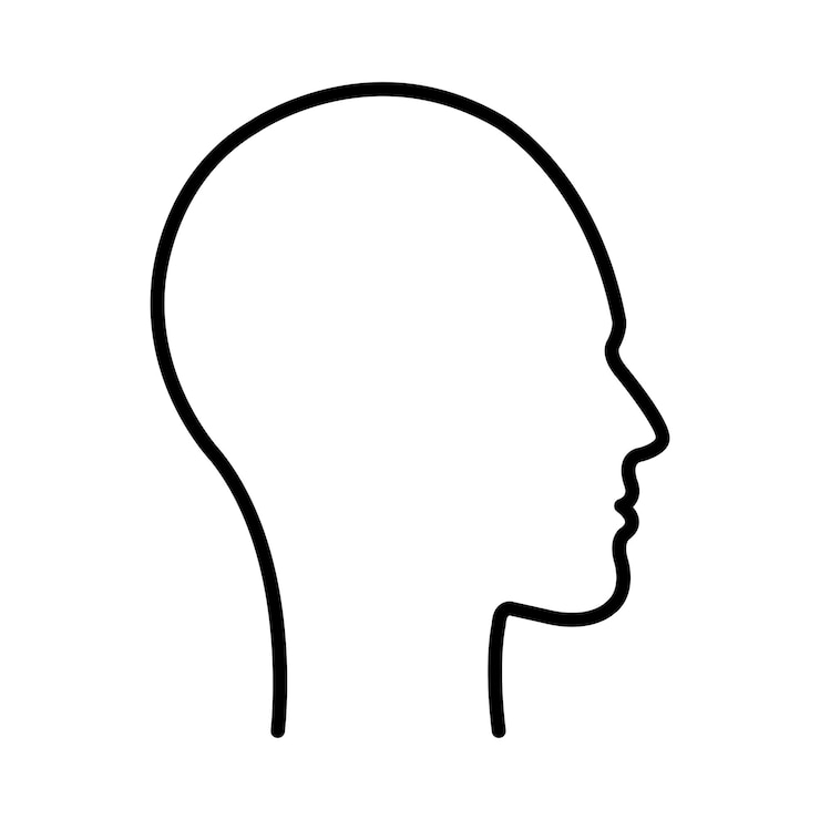 Vettore contorno del viso dell'icona vettoriale della silhouette del profilo della testa umana maschile o maschile in un'illustrazione glifo