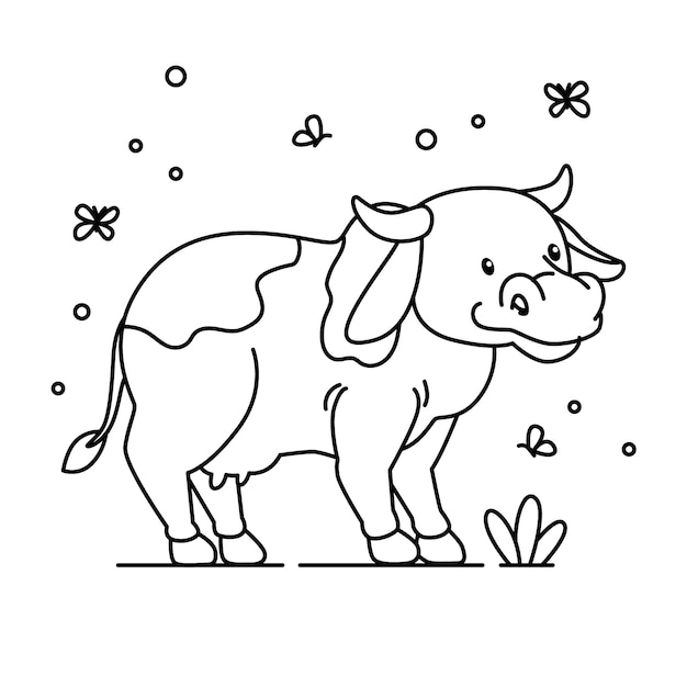 Contorno di mucca design piatto disegnato a mano