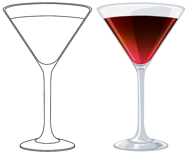 Vettore contorno e illustrazione completa del bicchiere da cocktail