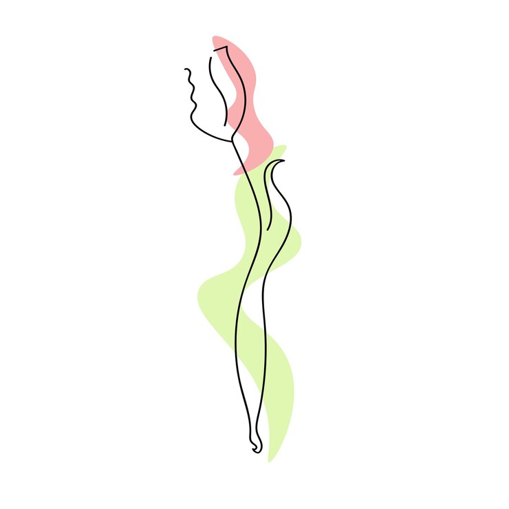 Contorno floreale stilizzato Tulip line art e due punti colorati per il design di cartoline, ecc