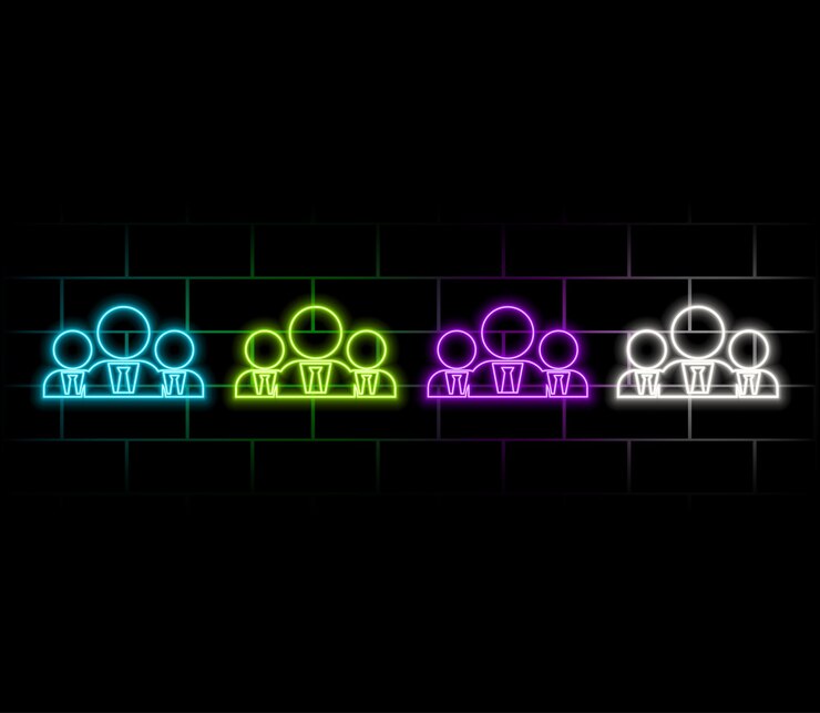 Vettore contorno icona della comunità al neon lavoro di squadra e collaborazione di gruppo sociale pittogramma aziendale
