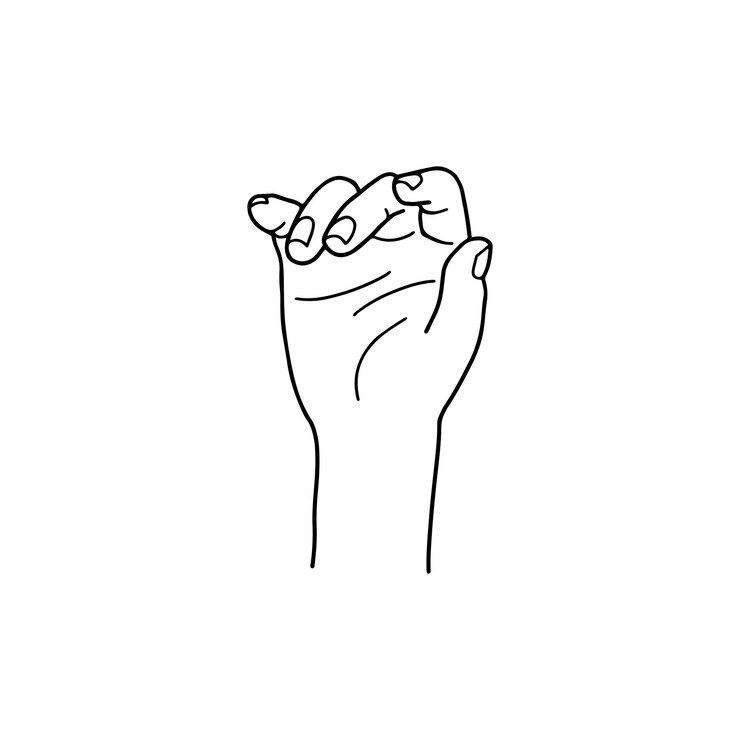 Vettore contorno nero di una mano umana un gesto della mano su sfondo bianco il linguaggio della comunicazione usando i gesti la designazione dei gesti con i palmi