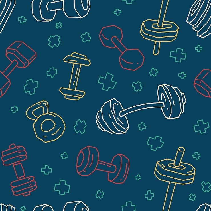 Vettore contorno peso barbell dumbbell disegno senza cuciture illustrazione vettoriale per la decorazione della carta da parati stampata