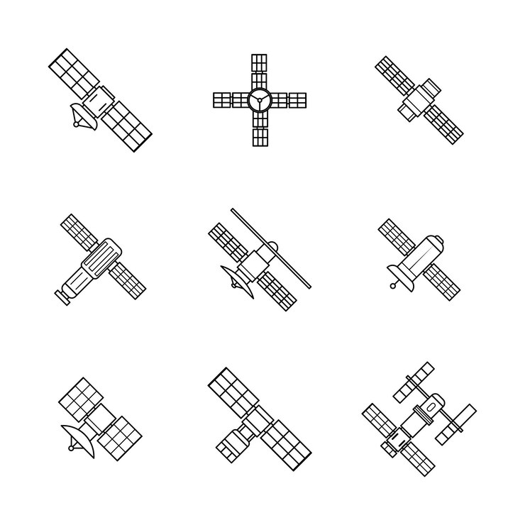 Contorno satellitare Vettore Minimal Line Art Style