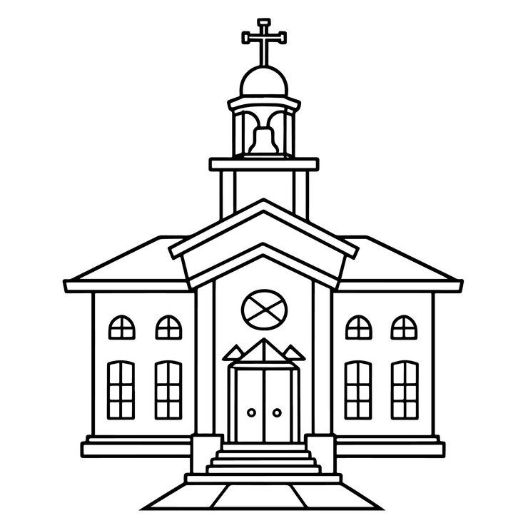 Vettore contorno vettoriale di un'icona di chiesa adatta a disegni a tema religioso