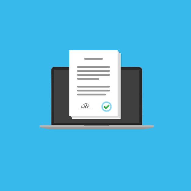 Contratto online nell'icona del computer portatile