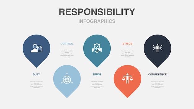 Controllo del dovere fiducia etica competenza icone Modello di layout di progettazione infografica Concetto di presentazione creativa con 5 passaggi