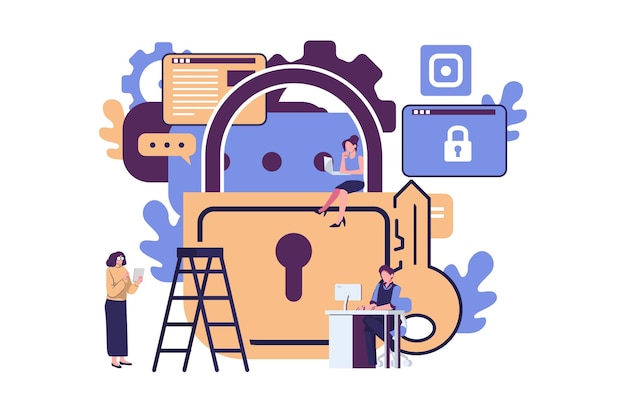 controllo di sicurezza segnale di sicurezza persone buld sistema di sicurezza illustrazione piatta