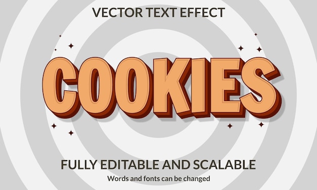 Cookie 3D modello vettoriale di tipografia con effetti di testo modificabili