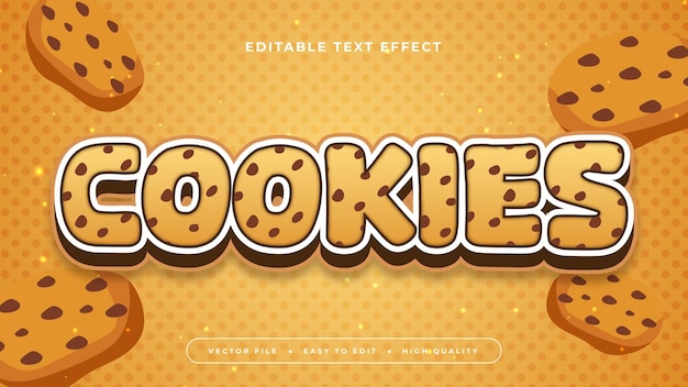 Cookie marroni e bianchi in 3D con effetto di carattere di testo modificabile