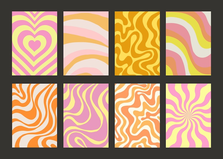 Vettore cool groovy pattern collezione di poster set di texture y2k trendy abstract geometric 90s sfondi funky retro vintage fondali
