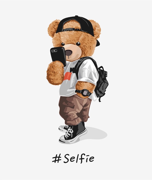 Cool orso giocattolo prendendo selfie illustrazione