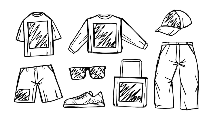 cool streetwear set di vettori grafici in stile sketchy